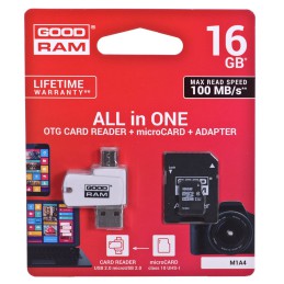 Karta pamięci z adapterem i czytnikiem kart GoodRam All in one M1A4-0160R12 (16GB  Class 10  Adapter, Czytnik kart MicroSDHC, Ka