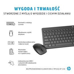 Zestaw Klawiatura + Mysz Hp 230 Wireless Mouse And Keyboard Combo Bezprzewodowe Białe 3L1F0Aa