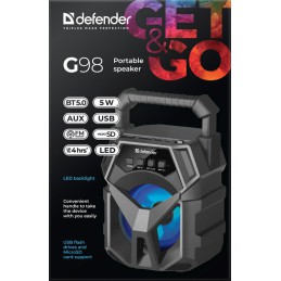 Defender Głośnik G98 Bluetooth 5W Bt/Fm/Tf/Usb/Aux/Led 65098
