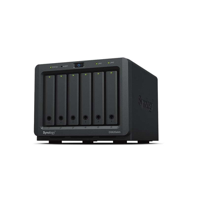 Nas Synology Ds620Slim  Tower  6X (3.5" Sata Hdd)  Intel Celeron J3355  2Gb Ddr4 (Max. 6Gb), 2X 1Gbe Rj-45